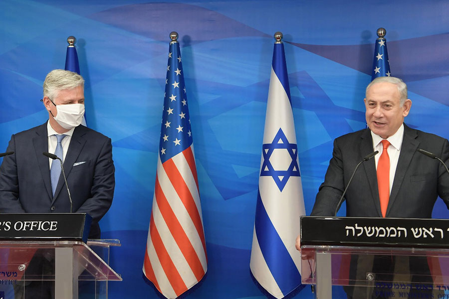 ראש בממשלה נתניהו בפתח פגישתו עם היועץ לביטחון לאומי של ארצות הברית אובריאן